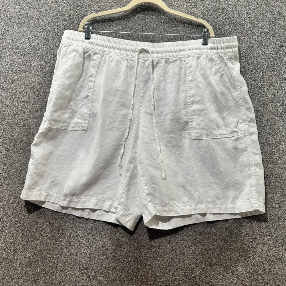Lands End Chino‎ Shorts Women 22W White 100% Linen Casual Comfort Drawstring